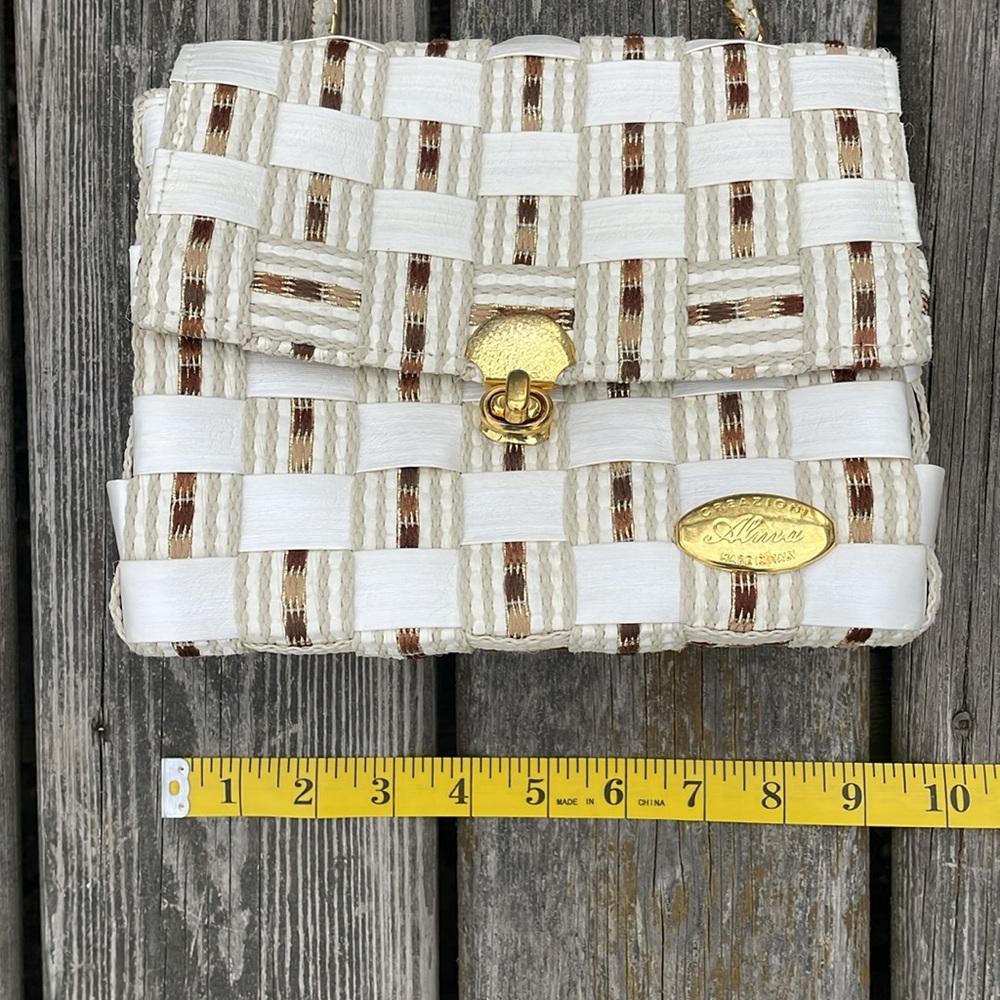 Vintage Italian CREAZIONI ALMA Gold Woven Straw Handbag Purse Bag Crossbody - Picture 3 of 10